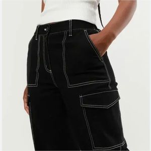 Black Contrast Stitched Cargo Pants